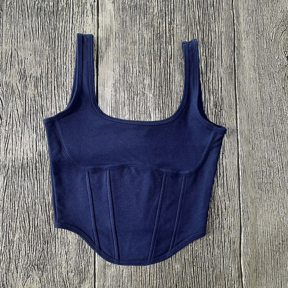 Victoria's Secret PINK The Cinched Piqué Corset Top IN Midnight Navy Size Small - Picture 3 of 9